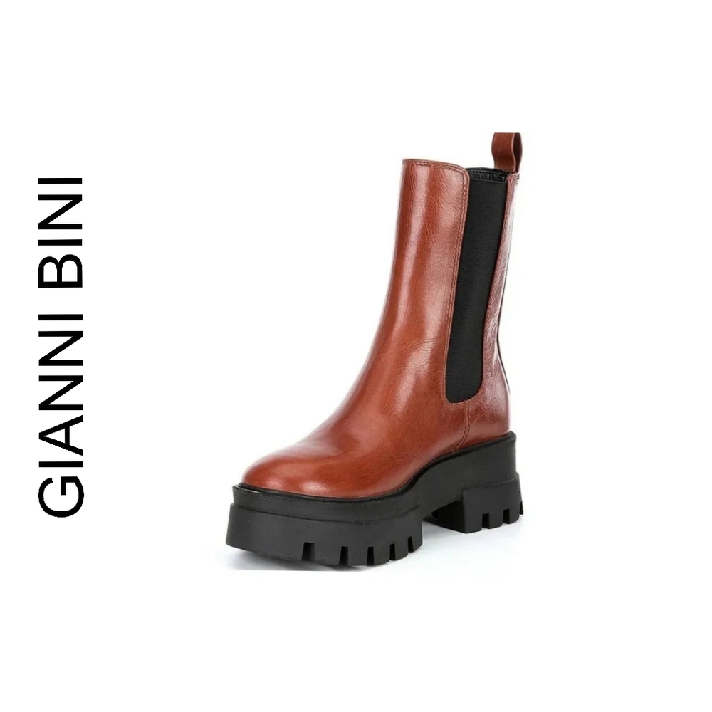 GIANNI BINI Down-Town Leather Chelsea Chunky Lug Sole Platform Boots Size 8.5
